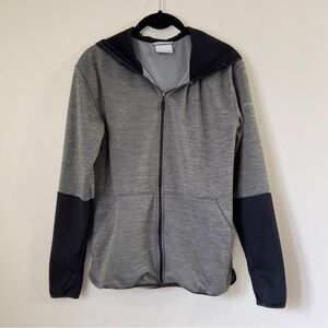COLUMBIA W Medium Hooded Zip Up Gray Black Leightweight Jacketet Pockets.